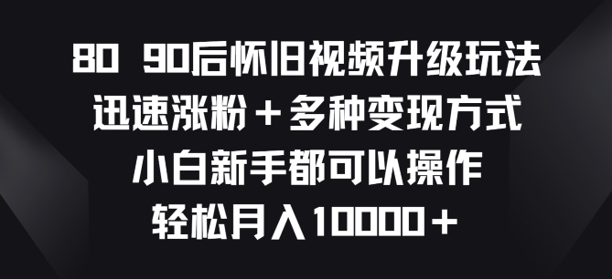 8090后怀旧视频升级玩法，迅速涨粉+多种变现方式，小白新手都可以操作-王总副业网