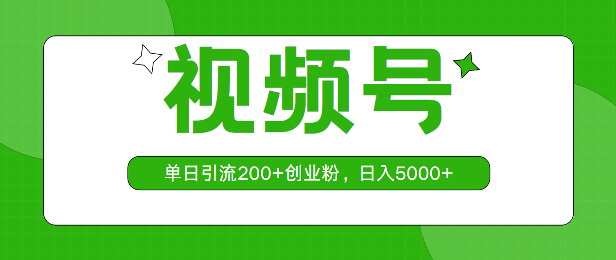 视频号单日引流200+创业粉，日入5000+-王总副业网