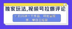 独家玩法,视频号拉爆评论区分成计划,几分钟一个作品,可批量操作-王总副业网