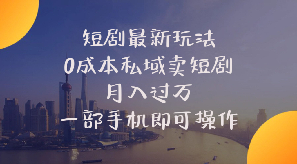 短剧最新玩法 0成本私域卖短剧 月入过万 一部手机即可操作-王总副业网