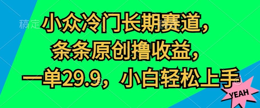 小众冷门长期赛道，条条原创撸收益，一单29.9，小白轻松上手-王总副业网