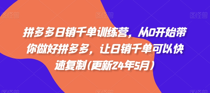 拼多多日销千单训练营，从0开始带你做好拼多多，让日销千单可以快速复制(更新24年5月)-王总副业网