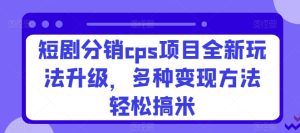 短剧分销cps项目全新玩法升级,多种变现方法轻松搞米-王总副业网