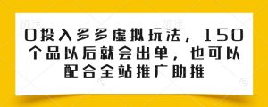 0投入多多虚拟玩法,150个品以后就会出单,也可以配合全站推广助推-王总副业网