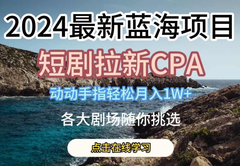 2024最新蓝海项日，短剧拉新CPA，动动手指轻松月入1W，全各大剧场随你挑选-王总副业网