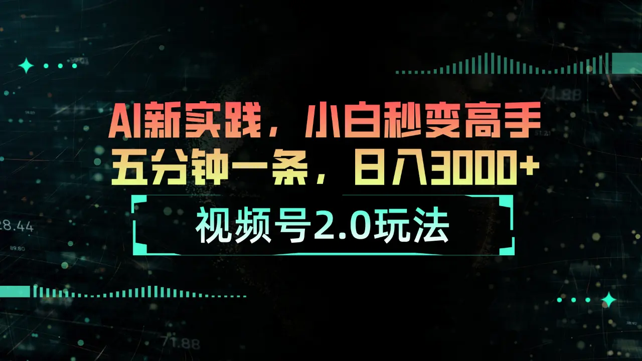 视频号2.0玩法-AI新实践，小白秒变高手五分钟一条，日入3000+-王总副业网