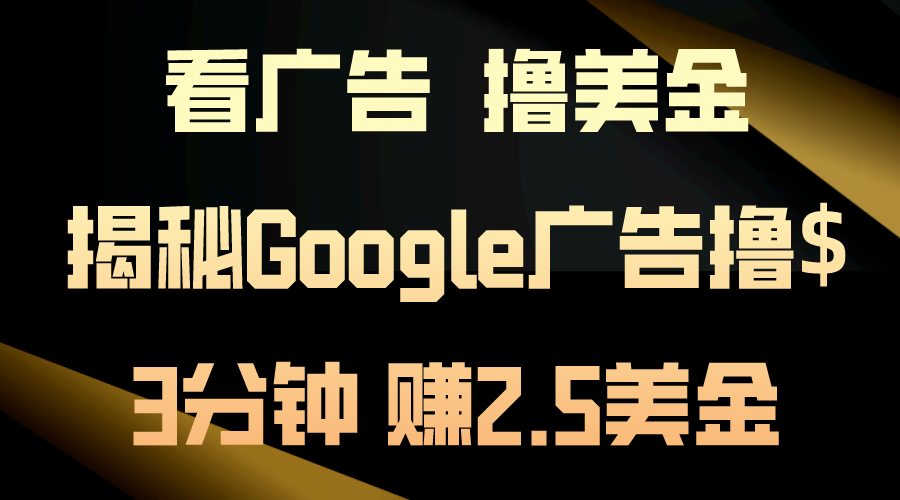 看广告，撸美金！3分钟赚2.5美金！日入200美金不是梦！揭秘Google广告撸收益的秘诀-王总副业网