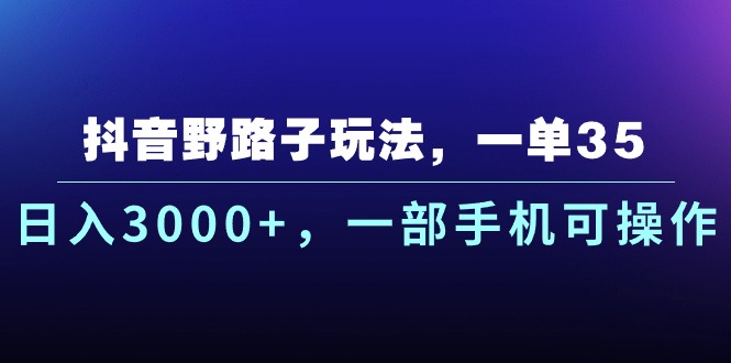 抖音野路子玩法，一单35.日入3000+，一部手机可操作-王总副业网