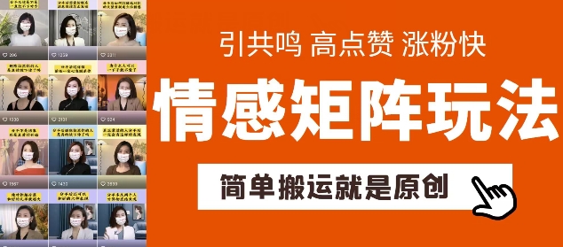 简单搬运，情感矩阵玩法，涨粉速度快，可带货，可起号-王总副业网