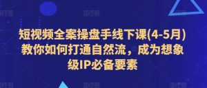 短视频全案操盘手线下课(4-5月)教你如何打通自然流,成为想象级IP必备要素-王总副业网