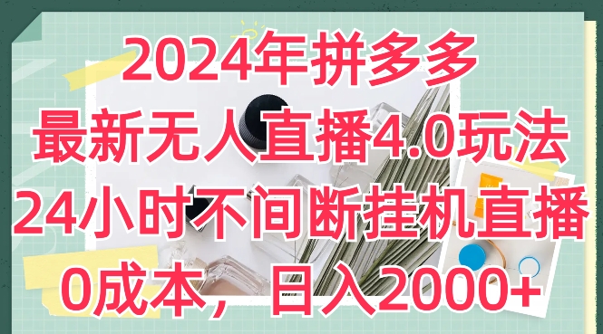 2024年拼多多最新无人直播4.0玩法，24小时不间断挂机直播，0成本，日入2k-王总副业网