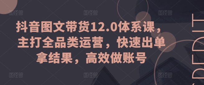 抖音图文带货12.0体系课，主打全品类运营，快速出单拿结果，高效做账号-王总副业网