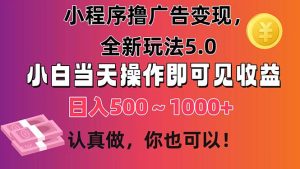 小程序撸广告变现,全新玩法5.0,小白当天操作即可上手,日收益 500~1000+-王总副业网