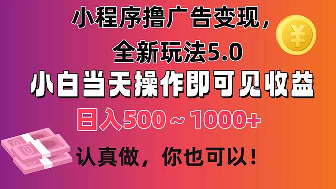 小程序撸广告变现，全新玩法5.0，小白当天操作即可上手，日收益 500~1000+-王总副业网