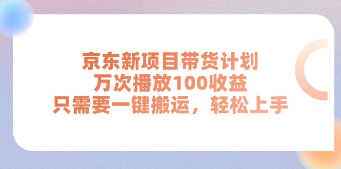 京东新项目带货计划，万次播放100收益，只需要一键搬运，轻松上手-王总副业网