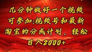几分钟一个视频,可在视频号,淘宝同时获取收益,新手小白轻松日入2000+-王总副业网