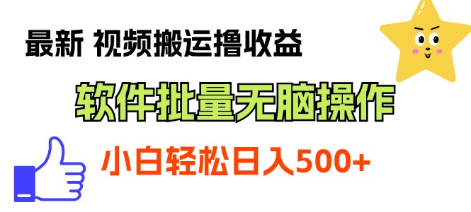 最新视频搬运撸收益，软件无脑批量操作，新手小白轻松上手-王总副业网