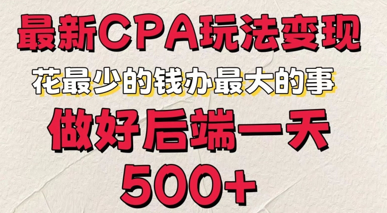 最新CPA变现玩法，花最少的钱办最大的事，做好后端一天5张-王总副业网