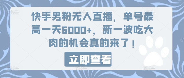 快手男粉无人直播，单号最高一天6000+，新一波吃大肉的机会真的来了-王总副业网