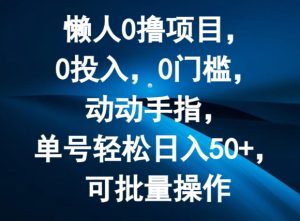 懒人0撸项目,0投入,0门槛,动动手指,单号轻松日入50+,可批量操作-王总副业网