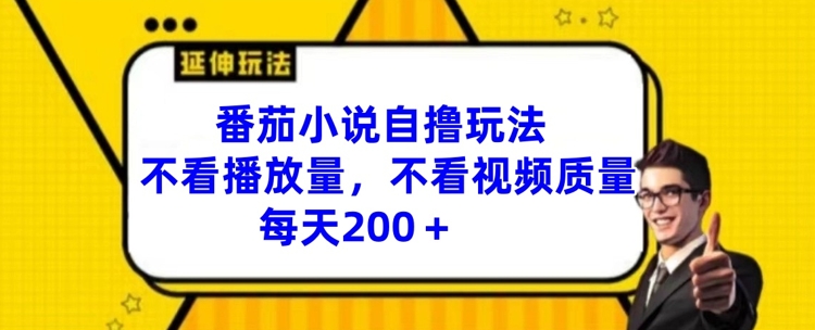 番茄小说自撸玩法，不看播放量，不看视频质量，每天200+-王总副业网