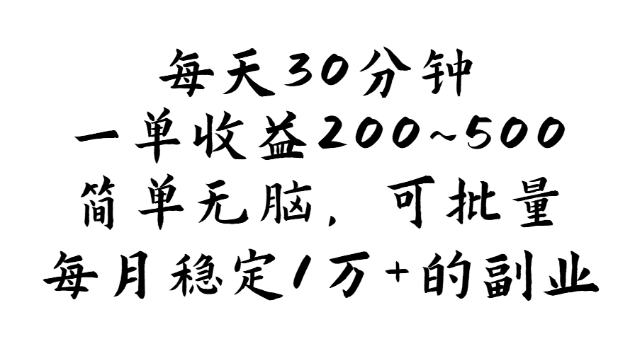 每天30分钟，一单收益200~500，简单无脑，可批量放大，每月稳定1万+的副业-王总副业网