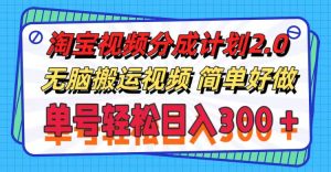 淘宝视频分成计划2.0,无脑搬运视频,单号轻松日入300+,可批量操作-王总副业网