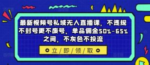 最新视频号私域无人直播课,不违规不封号更不废号,单品佣金50%-65%之间,不灰色不投流-王总副业网