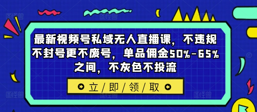 最新视频号私域无人直播课，不违规不封号更不废号，单品佣金50%-65%之间，不灰色不投流-王总副业网