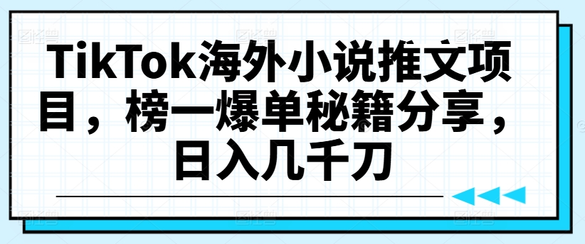 TikTok海外小说推文项目，榜一爆单秘籍分享，日入几千刀-王总副业网