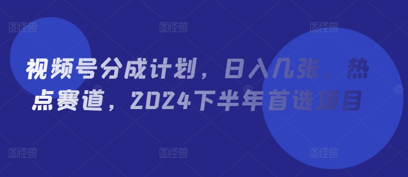 视频号分成计划，日入几张，热点赛道，2024下半年首选项目-王总副业网