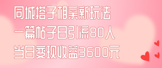 同城搭子相亲新玩法，一篇帖子引流80人，当日变现3600元-王总副业网