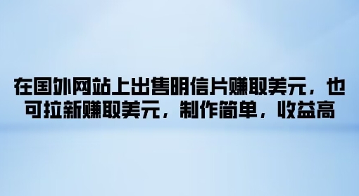 在国外网站上出售明信片赚取美元，也可拉新赚取美元，制作简单，收益高-王总副业网