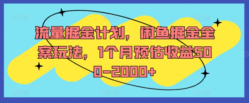 流量掘金计划，闲鱼掘金全案玩法，1个月预估收益500-2000+-王总副业网