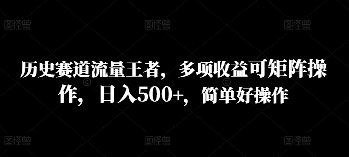 历史赛道流量王者，多项收益可矩阵操作，日入500+，简单好操作-王总副业网