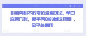 引流男粉不封号的全套玩法, 单日变现几张,新手网创的首选项目 ,全平台通用-王总副业网