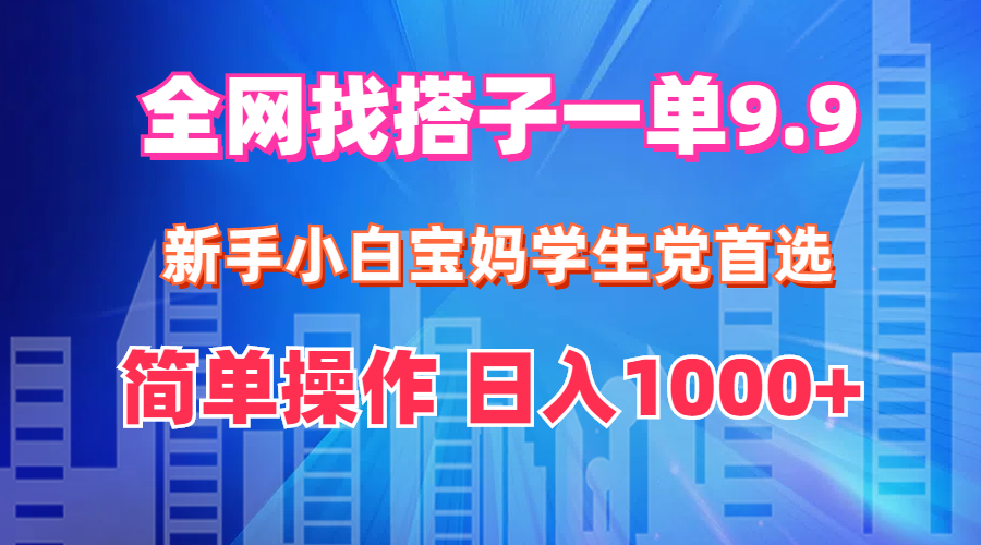 全网找搭子1单9.9，新手小白宝妈学生党首选，简单操作，日入1000+-王总副业网