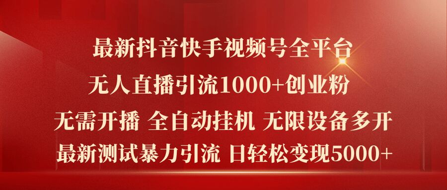 最新抖音快手视频号全平台无人直播引流1000+精准创业粉，日轻松变现5k+-王总副业网