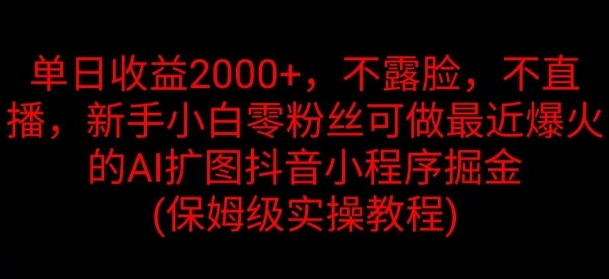 单日收益2K，不露脸，不直播，新手小白零粉丝可做最近爆火的AI扩图抖音小程序掘金-王总副业网