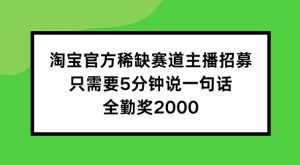 淘宝官方稀缺赛道主播招募 ,只需要5分钟说一句话, 全勤奖2000-王总副业网