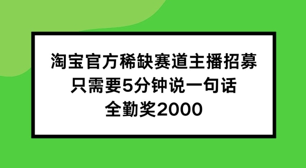 淘宝官方稀缺赛道主播招募 ，只需要5分钟说一句话， 全勤奖2000-王总副业网