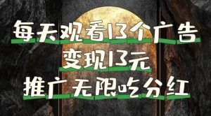 每天观看13个广告获得13块,推广吃分红,今日分享13惠享赚-王总副业网