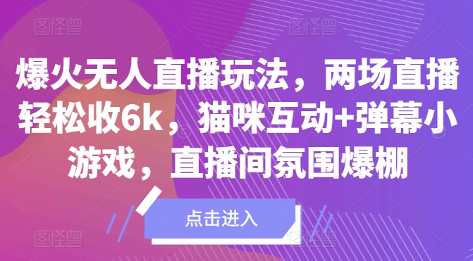 爆火无人直播玩法，两场直播轻松收6k，猫咪互动+弹幕小游戏，直播间氛围爆棚!-王总副业网