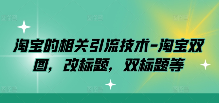 淘宝的相关引流技术-淘宝双图，改标题，双标题等-王总副业网