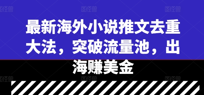 最新海外小说推文去重大法，突破流量池，出海赚美金-王总副业网