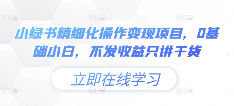 小绿书精细化操作变现项目，0基础小白，不发收益只讲干货-王总副业网