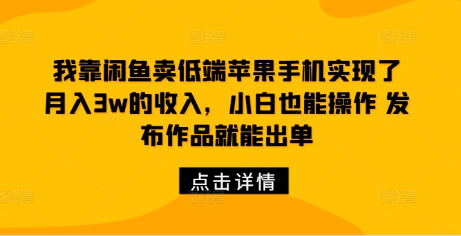 我靠闲鱼卖低端苹果手机实现了月入3w的收入，小白也能操作 发布作品就能出单-王总副业网