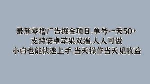 最新零撸广告掘金项目，单号一天50+，支持安卓苹果双端，人人可做，小白也能快速上手-王总副业网