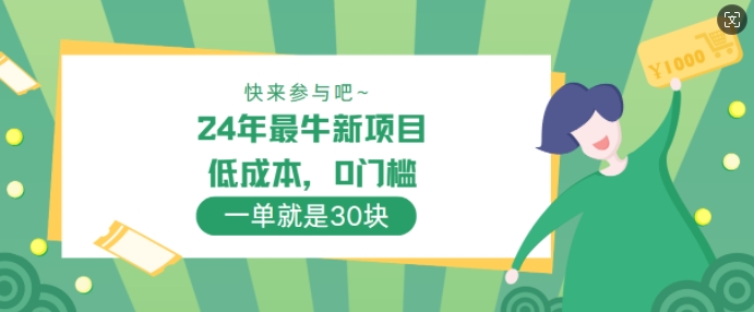 24年最牛新项目，低成本，0门槛 ，一单就是30块，轻松月入1w-王总副业网