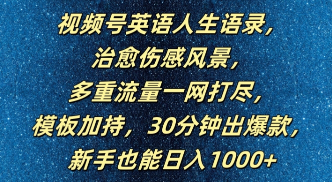 视频号英语人生语录，多重流量一网打尽，模板加持，30分钟出爆款，新手也能日入1000+-王总副业网